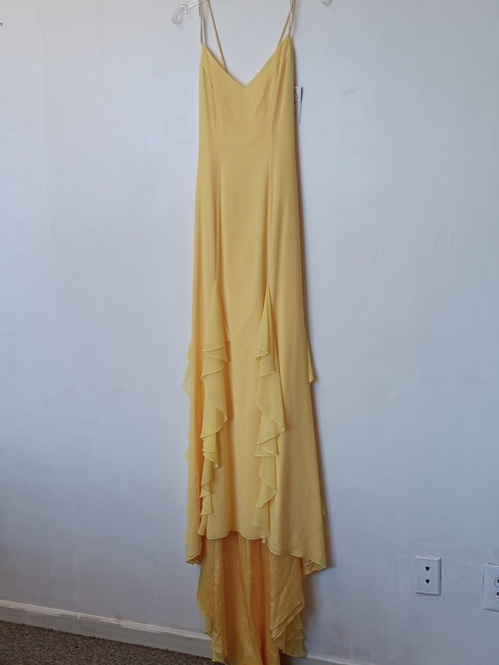 Vintage Faviana Soft Yellow Ruffle-Trim Maxi Slip Dress